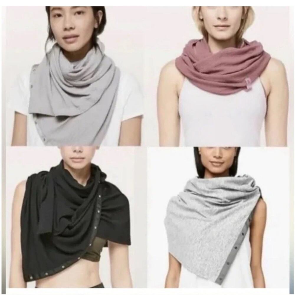 Lululemon Vinyasa Scarf Wrap Reversible Logo Snap Stretch Striped Black Gray